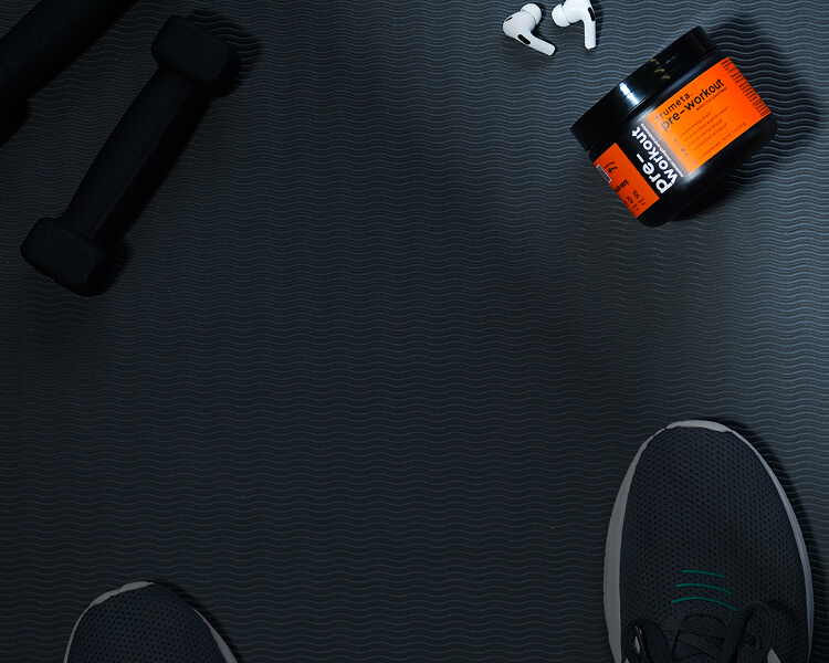 pre-workout jar and headphones